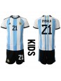 Otroški Nogometna dresi replika Argentina Paulo Dybala #21 Domači SP 2022 Kratek rokav (+ hlače)